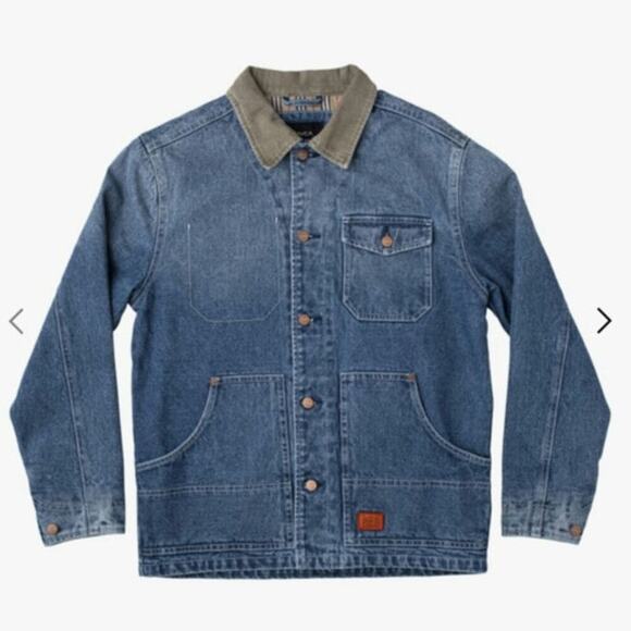 RVCA Chainmail Denim Jacket in Broken In Blue Wash, sz Medium - Picture 4 of 16